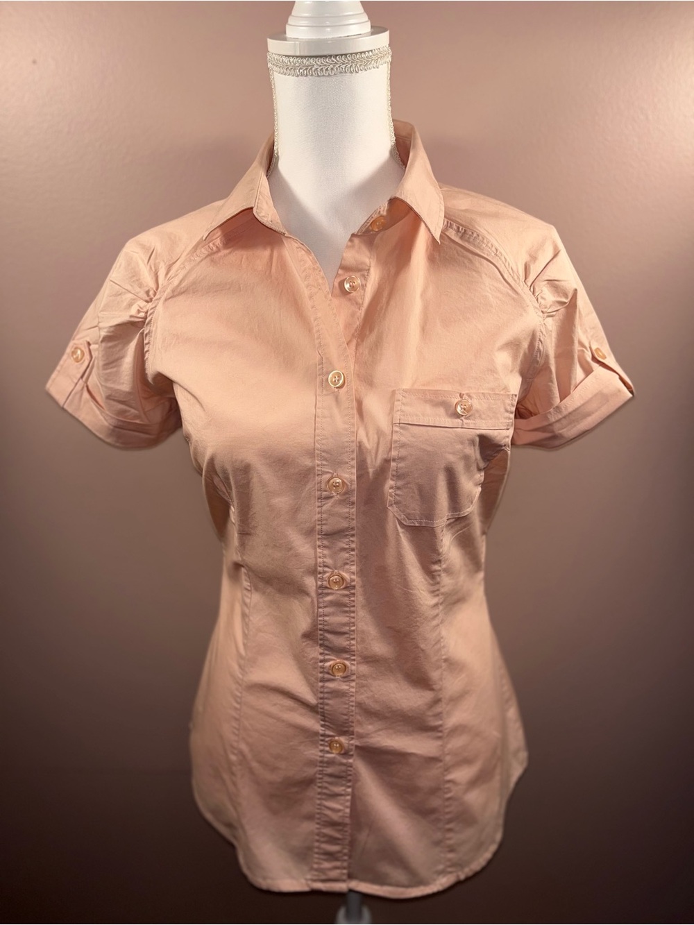 Stile Benetton Light Peachy/Pink Short Sleeve Button-Down Shirt
